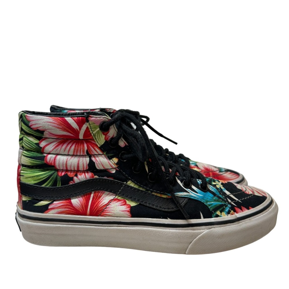 Vans Hi Top Sneakers Womens Size 6.5 Black Hawaiian Tropical Skateboarding Shoes